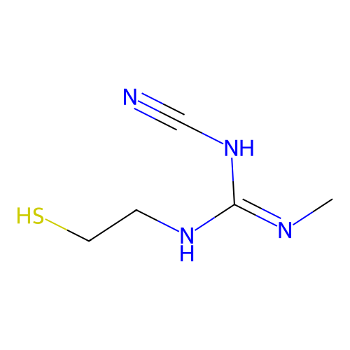 N-cyano-N'-(2-mercaptoethyl)-N''-methylguanidine structure