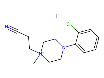 4-(2-Chlorophenyl)-1-(2-cyanoethyl)-1-methylpiperazin-1-ium iodide structure