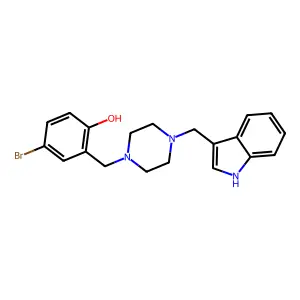 4-bromo-2-{[4-(1H-indol-3-ylmethyl)piperazin-1-yl]methyl}phenol structure