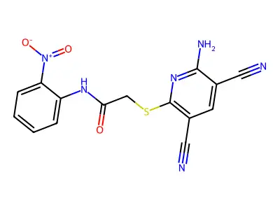 2-[(6-Amino-3,5-dicyano-2-pyridinyl)thio]-N-(2-nitrophenyl)acetamide structure