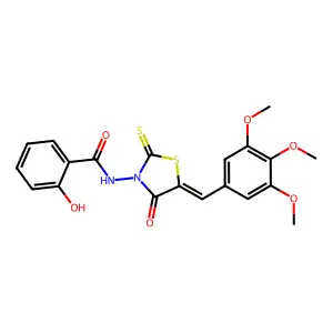 2-hydroxy-N-[(5Z)-4-oxo-2-thioxo-5-(3,4,5-trimethoxybenzylidene)-1,3-thiazolidin-3-yl]benzamide structure