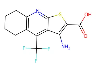 3-amino-4-(trifluoromethyl)-5,6,7,8-tetrahydrothiopheno[2,3-b]quinoline-2-carb oxylic acid structure