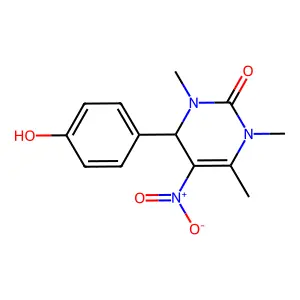 4-(4-hydroxyphenyl)-1,3,6-trimethyl-5-nitro-3,4-dihydropyrimidin-2(1H)-one structure