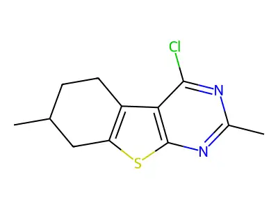 4-chloro-2,7-dimethyl-5,6,7,8-tetrahydrobenzo[4,5]thieno[2,3-d]pyrimidine structure