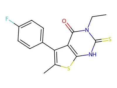 3-ethyl-5-(4-fluorophenyl)-6-methyl-2-sulfanyl-3H,4H-thieno[2,3-d]pyrimidin-4-one structure