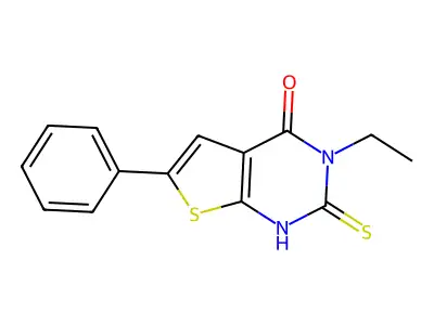 3-ethyl-6-phenyl-2-sulfanyl-3H,4H-thieno[2,3-d]pyrimidin-4-one structure