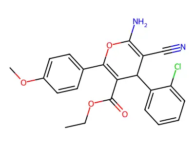 Ethyl 6-amino-4-(2-chlorophenyl)-5-cyano-2-(4-methoxyphenyl)-4H-pyran-3-carboxylate structure