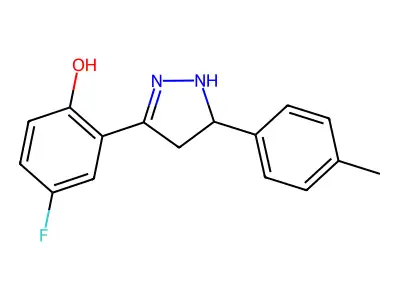 4-fluoro-2-(5-(p-tolyl)-4,5-dihydro-1H-pyrazol-3-yl)phenol structure
