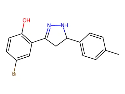 4-bromo-2-(5-(p-tolyl)-4,5-dihydro-1H-pyrazol-3-yl)phenol structure