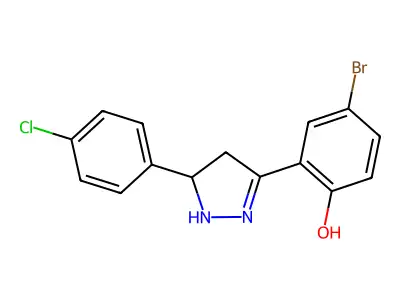4-bromo-2-(5-(4-chlorophenyl)-4,5-dihydro-1H-pyrazol-3-yl)phenol structure