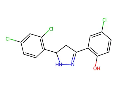 4-chloro-2-[5-(2,4-dichlorophenyl)-4,5-dihydro-1H-pyrazol-3-yl]phenol structure