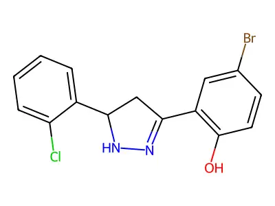 4-bromo-2-(5-(2-chlorophenyl)-4,5-dihydro-1H-pyrazol-3-yl)phenol structure