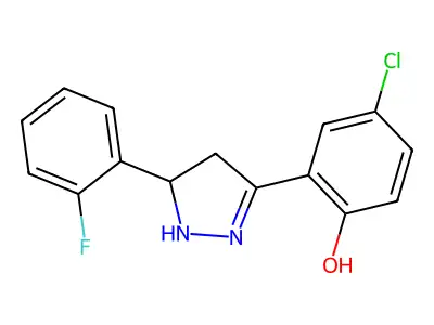 4-chloro-2-[5-(2-fluorophenyl)-4,5-dihydro-1H-pyrazol-3-yl]phenol structure