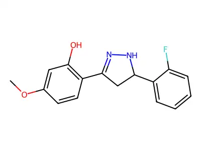 2-[5-(2-fluorophenyl)-4,5-dihydro-1H-pyrazol-3-yl]-5-methoxyphenol structure