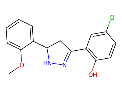 4-chloro-2-(5-(2-methoxyphenyl)-4,5-dihydro-1H-pyrazol-3-yl)phenol structure