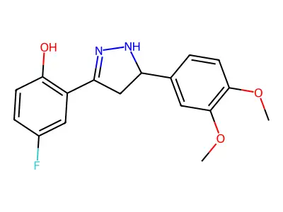 2-(5-(3,4-dimethoxyphenyl)-4,5-dihydro-1H-pyrazol-3-yl)-4-fluorophenol structure