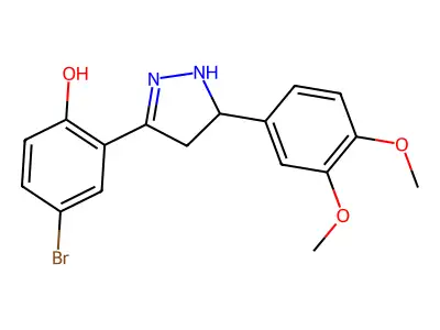 4-bromo-2-(5-(3,4-dimethoxyphenyl)-4,5-dihydro-1H-pyrazol-3-yl)phenol structure