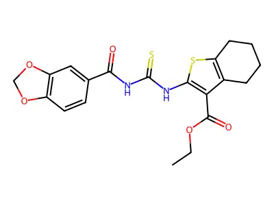 Benzo[b]thiophene-3-carboxylic acid, 2-[[[(1,3-benzodioxol-5-ylcarbonyl)amino]thioxomethyl]amino]-4,5,6,7-tetrahydro-, ethyl ester structure