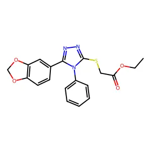 Ethyl 2-((5-(benzo[d][1,3]dioxol-5-yl)-4-phenyl-4H-1,2,4-triazol-3-yl)thio)acetate structure
