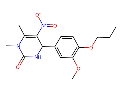 4-(3-methoxy-4-propoxyphenyl)-1,6-dimethyl-5-nitro-1,2,3,4-tetrahydropyrimidin-2-one structure