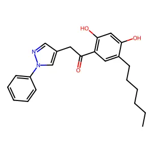 Ethanone, 1-(5-hexyl-2,4-dihydroxyphenyl)-2-(1-phenyl-1H-pyrazol-4-yl)- structure