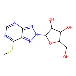 2-(hydroxymethyl)-5-(7-methylsulfanyltriazolo[4,5-d]pyrimidin-2-yl)oxolane-3,4-diol structure