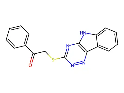1-phenyl-2-(5H-[1,2,4]triazino[5,6-b]indol-3-ylsulfanyl)ethanone structure