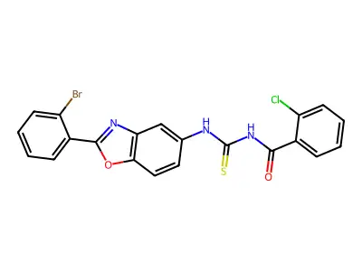 N-{[2-(2-bromophenyl)-1,3-benzoxazol-5-yl]carbamothioyl}-2-chlorobenzamide structure
