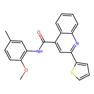 N-(2-methoxy-5-methylphenyl)-2-(thiophen-2-yl)quinoline-4-carboxamide structure