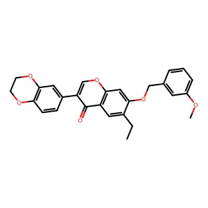 3-(2,3-dihydrobenzo[b][1,4]dioxin-6-yl)-6-ethyl-7-((3-methoxybenzyl)oxy)-4H-chromen-4-one structure