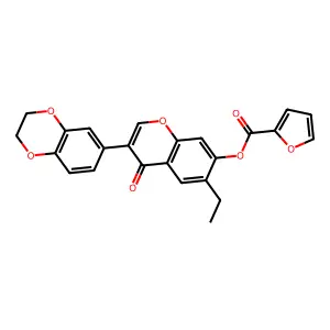 3-(2,3-dihydro-1,4-benzodioxin-6-yl)-6-ethyl-4-oxo-4H-chromen-7-yl 2-furoate structure