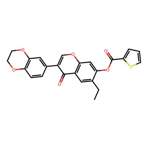3-(2,3-dihydrobenzo[b][1,4]dioxin-6-yl)-6-ethyl-4-oxo-4H-chromen-7-yl thiophene-2-carboxylate structure