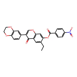 3-(2,3-dihydrobenzo[b][1,4]dioxin-6-yl)-6-ethyl-4-oxo-4H-chromen-7-yl 4-nitrobenzoate structure