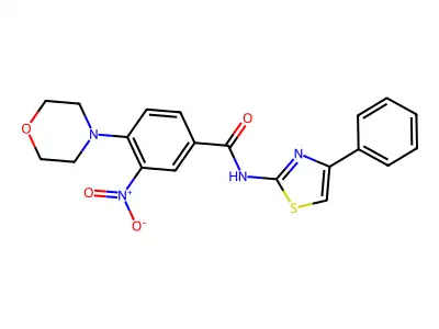 4-morpholin-4-yl-3-nitro-N-(4-phenyl-1,3-thiazol-2-yl)benzamide structure