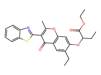 ethyl 2-{[3-(1,3-benzothiazol-2-yl)-6-ethyl-2-methyl-4-oxo-4H-chromen-7-yl]oxy}butanoate structure