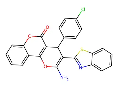 2-amino-3-(1,3-benzothiazol-2-yl)-4-(4-chlorophenyl)-4H,5H-pyrano[3,2-c]chromen-5-one structure