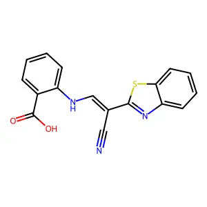 (E)-2-((2-(benzo[d]thiazol-2-yl)-2-cyanovinyl)amino)benzoic acid structure