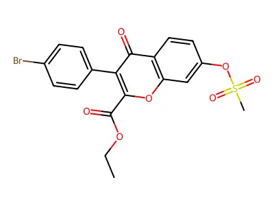 Ethyl 3-(4-bromophenyl)-7-methylsulfonyloxy-4-oxochromene-2-carboxylate structure