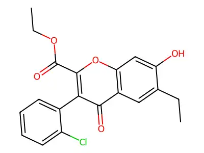 ethyl 3-(2-chlorophenyl)-6-ethyl-7-hydroxy-4-oxo-4H-chromene-2-carboxylate structure