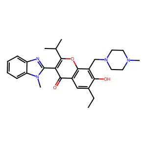 6-ethyl-7-hydroxy-3-(1-methylbenzimidazol-2-yl)-8-[(4-methylpiperazin-1-yl)methyl]-2-propan-2-ylchromen-4-one structure