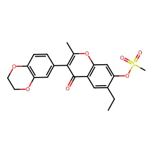 3-(2,3-dihydro-1,4-benzodioxin-6-yl)-6-ethyl-2-methyl-4-oxo-4H-chromen-7-yl methanesulfonate structure