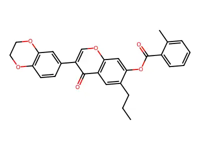3-(2,3-dihydro-1,4-benzodioxin-6-yl)-4-oxo-6-propyl-4H-chromen-7-yl 2-methylbenzoate structure