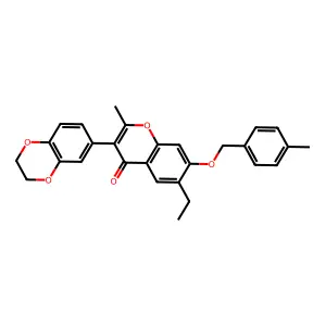3-(2,3-dihydro-1,4-benzodioxin-6-yl)-6-ethyl-2-methyl-7-[(4-methylbenzyl)oxy]-4H-chromen-4-one structure