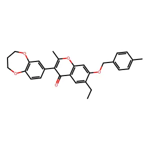 3-(3,4-dihydro-2H-1,5-benzodioxepin-7-yl)-6-ethyl-2-methyl-7-[(4-methylbenzyl)oxy]-4H-chromen-4-one structure