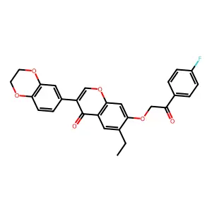 3-(2,3-dihydrobenzo[b][1,4]dioxin-6-yl)-6-ethyl-7-(2-(4-fluorophenyl)-2-oxoethoxy)-4H-chromen-4-one structure