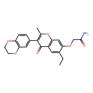 2-{[3-(2,3-dihydro-1,4-benzodioxin-6-yl)-6-ethyl-2-methyl-4-oxo-4H-chromen-7-yl]oxy}acetamide structure