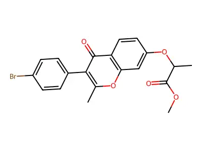 methyl 2-((3-(4-bromophenyl)-2-methyl-4-oxo-4H-chromen-7-yl)oxy)propanoate structure