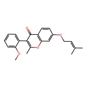 3-(2-methoxyphenyl)-2-methyl-7-((3-methylbut-2-en-1-yl)oxy)-4H-chromen-4-one structure