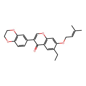 3-(2,3-dihydrobenzo[b][1,4]dioxin-6-yl)-6-ethyl-7-((3-methylbut-2-en-1-yl)oxy)-4H-chromen-4-one structure