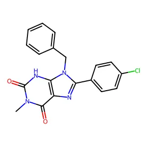9-benzyl-8-(4-chlorophenyl)-1-methyl-3H-purine-2,6-dione structure